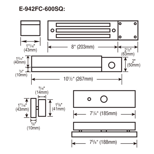 Seco-Larm E-942FC-600SQ Face Mount Weldable Maglock for Gate