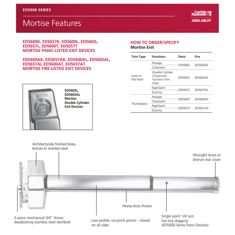 Corbin Russwin ED5600AL - Mortise Exit Device - Fire Rated