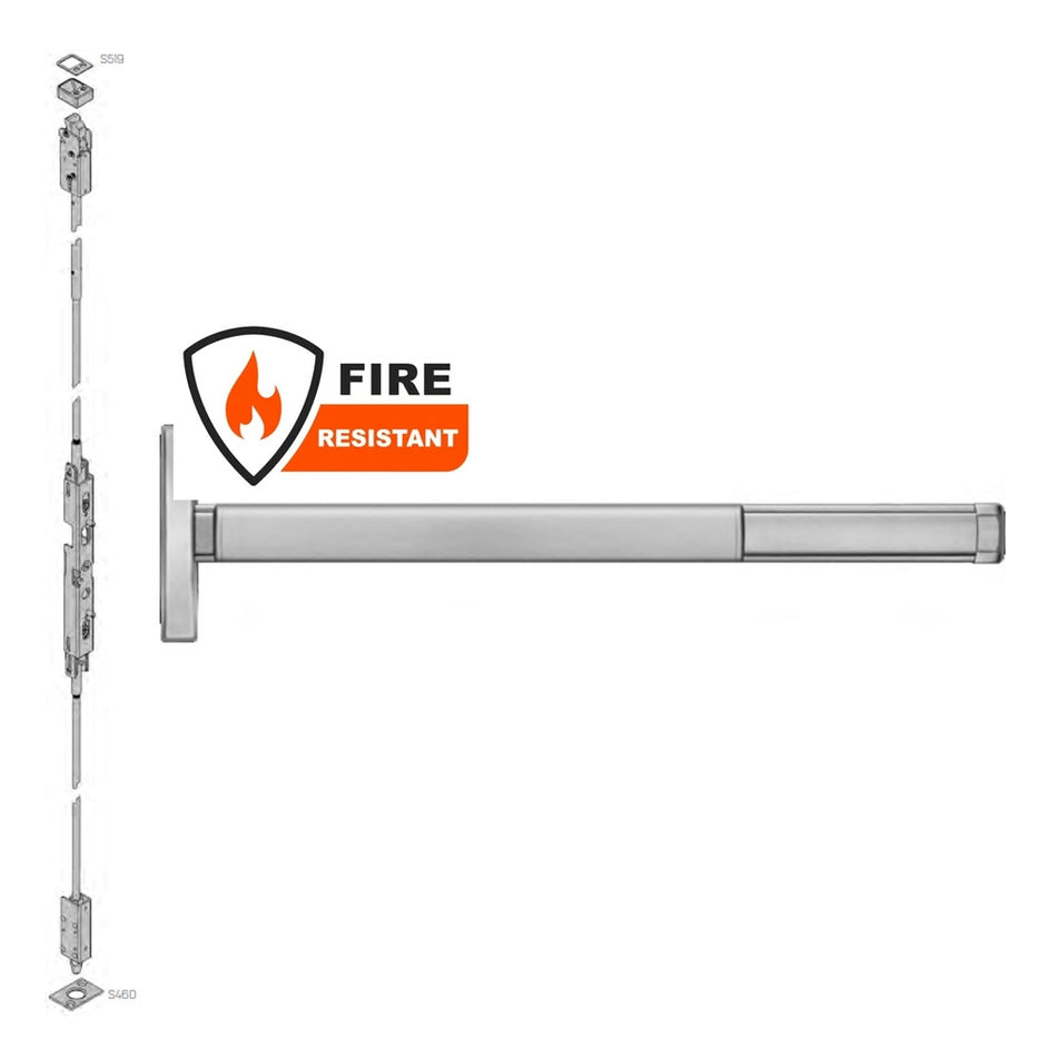 Precision (PHI) 2614 Series Narrow Stile, Non-Handed Concealed Vertical Rod Exit Device - 36"/48" Lever Always Active - Fire Rated