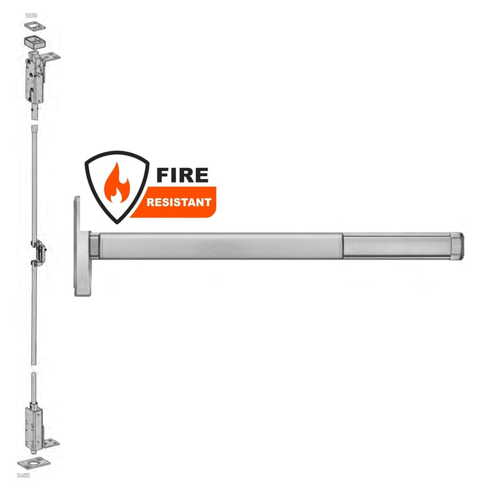 Precision (PHI) 2715 Series Wide Stile Reversible Concealed Vertical Rod Exit Device for Wood Doors - 36"/48" Thumb Piece Always Active - Fire Rated