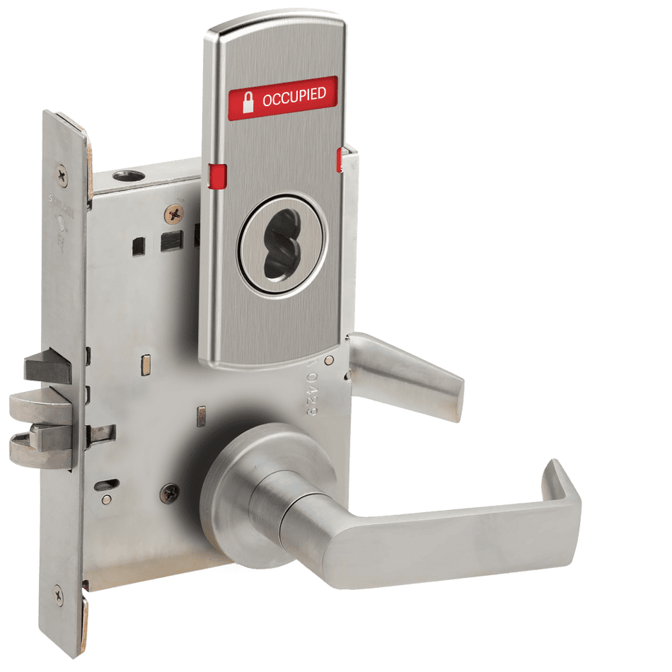 Schlage L9056 - Entrance/Office Mortise Lock With Automatic Unlocking- Grade 1 Non-Deadbolt Function, Single Cylinder Keyed, Exterior Indicator "Vacant/Occupied"