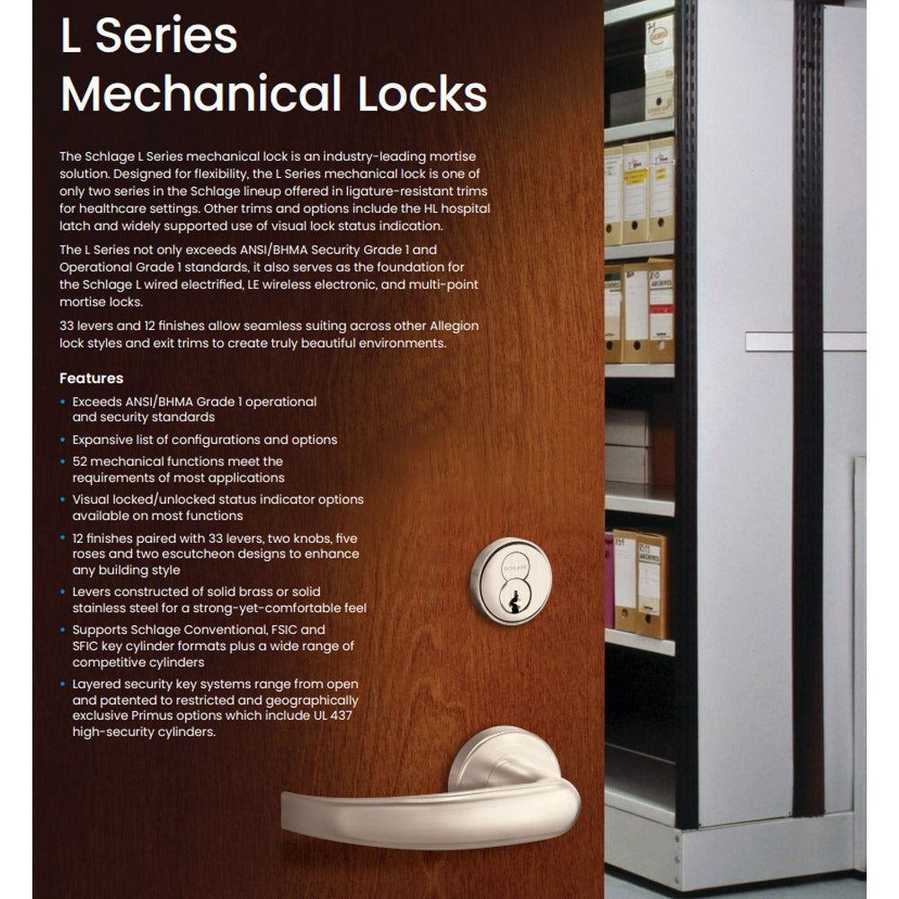 Schlage L9080 Storeroom Mortise Lock Grade 1 NonDeadbolt Function