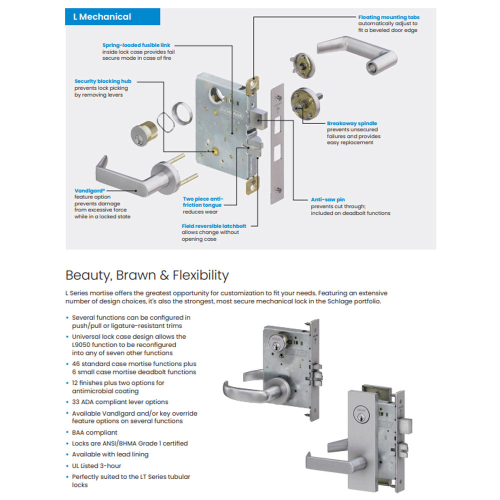 Schlage L9176 - Full Dummy Trim With Lock Case - Grade 1 Mortise Non ...