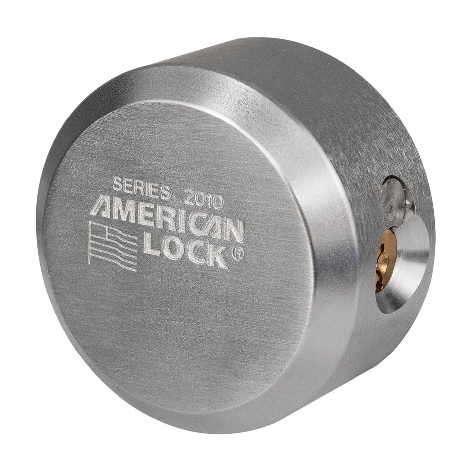 American Lock A2010 2-7/8in (73mm) Solid Steel Rekeyable 6-Pin Tumbler Flat Back Hidden Shackle (Hockey puck)  Padlock