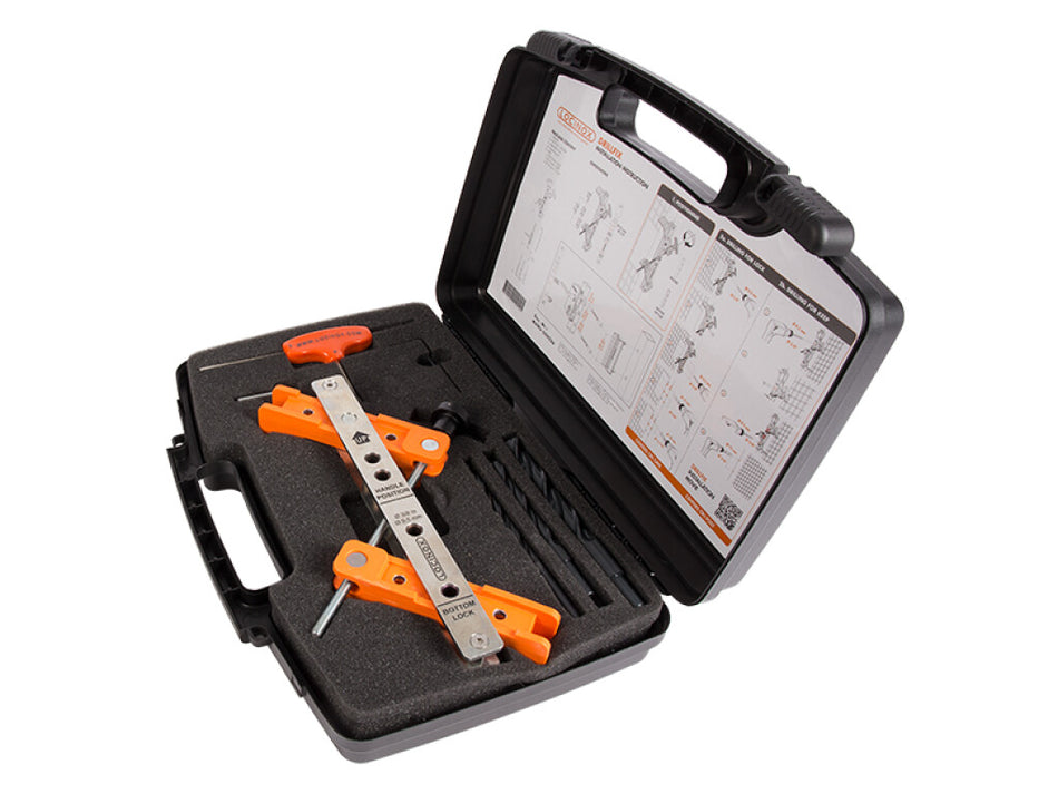 Locinox - Tool case with drilling jig for surface mounted locks and corresponding keeps