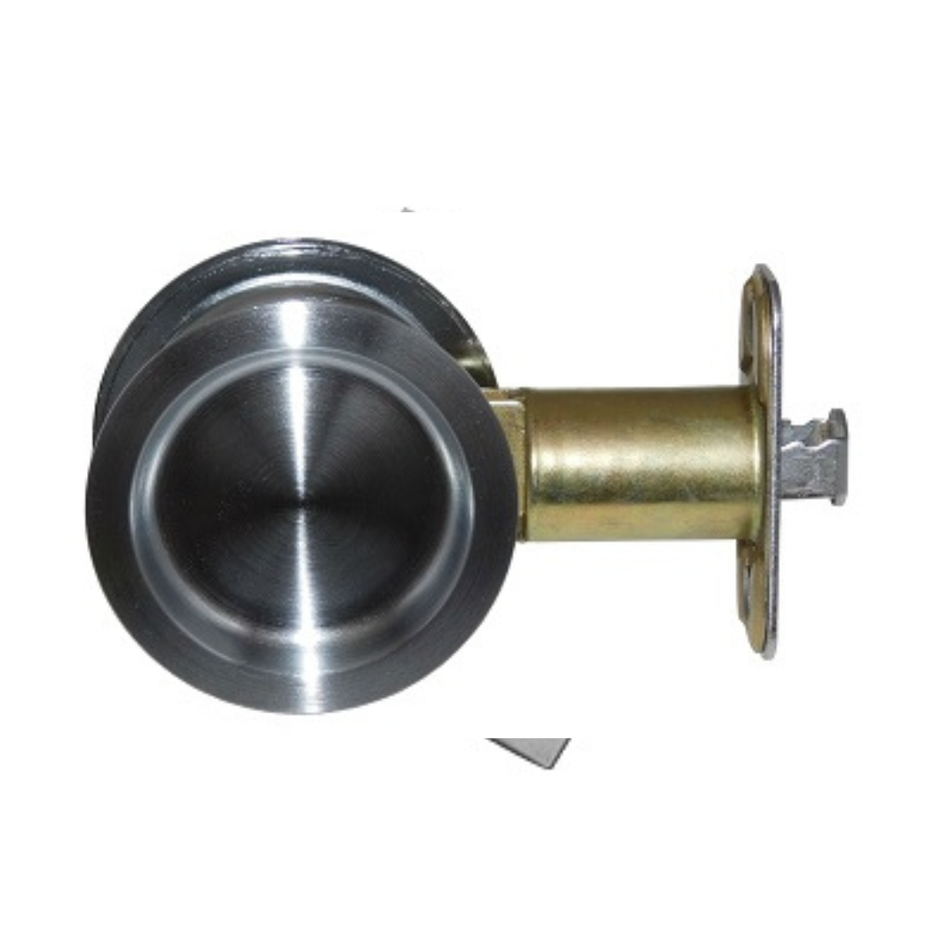 Don-jo PDL 1025 Passage Round Pocket Door Lock, 2-3/4" Backset, Satin Chrome Finish