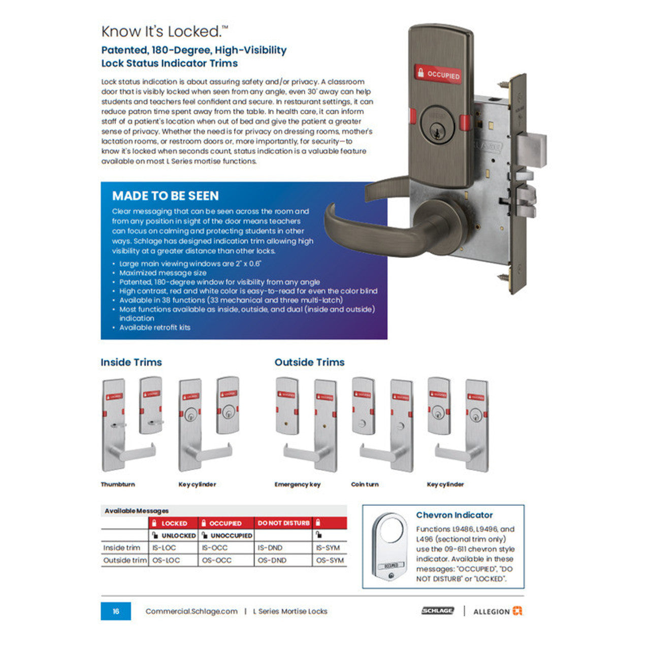 Schlage L9044 - Grade 1 Privacy with Coin Turn Mortise Lock