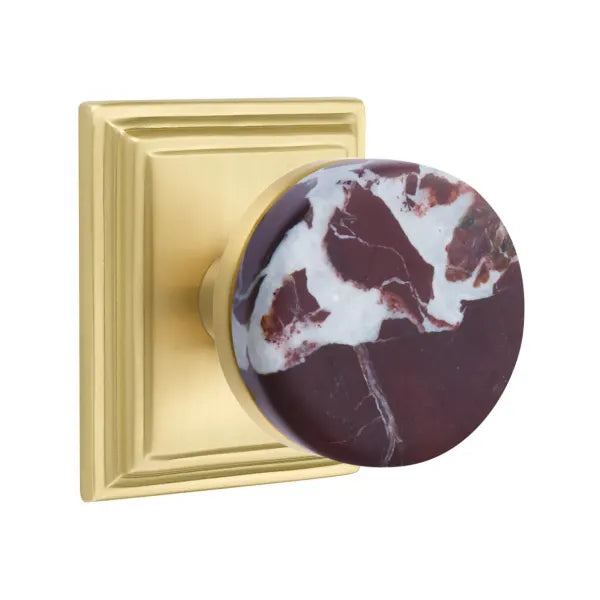 Emtek Conical Rosso Levanto Marble Knob with Wilshire Rosette