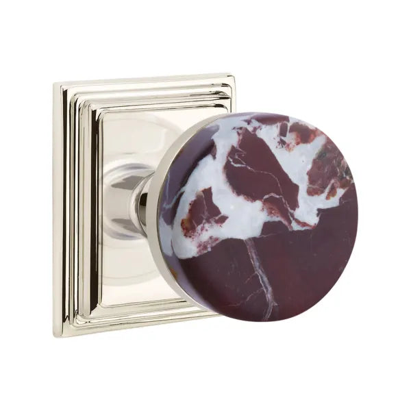 Emtek Conical Rosso Levanto Marble Knob with Wilshire Rosette