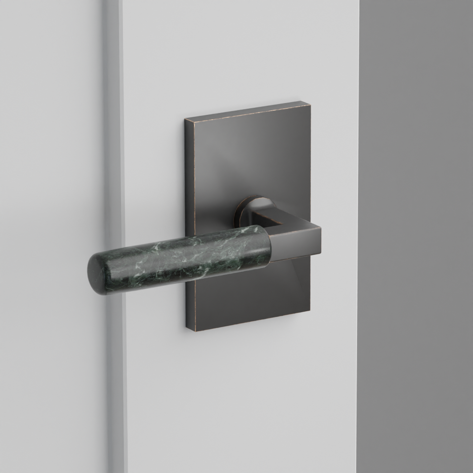 Emtek Green Marble Lever with Modern Rectangular Rosette