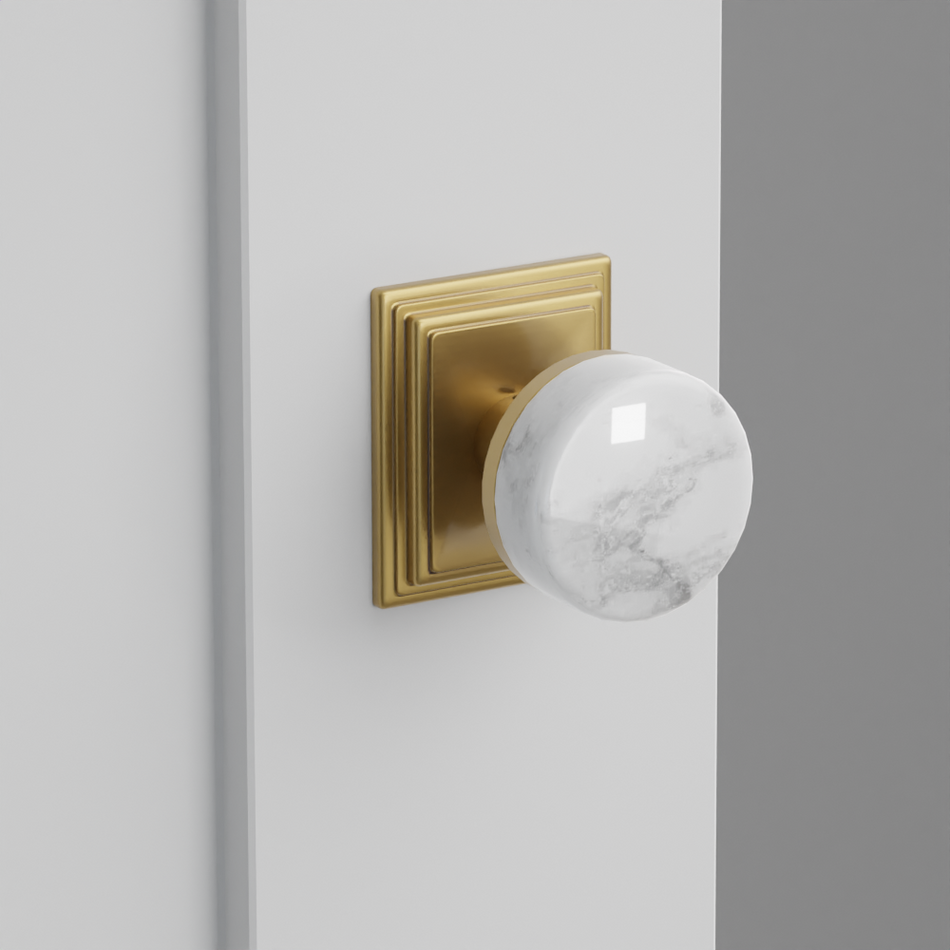 Emtek Conical White Marble Knob with Wilshire Rosette