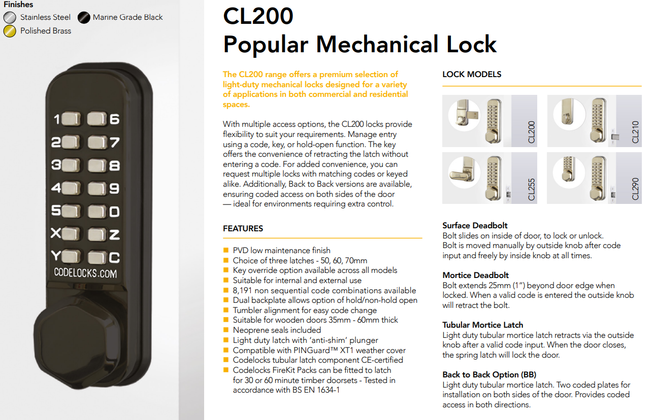 Codelocks CL200 Surface Latch with Key Override – US Lock Supply