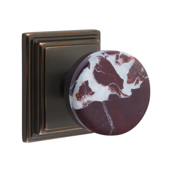 Emtek Conical Rosso Levanto Marble Knob with Wilshire Rosette