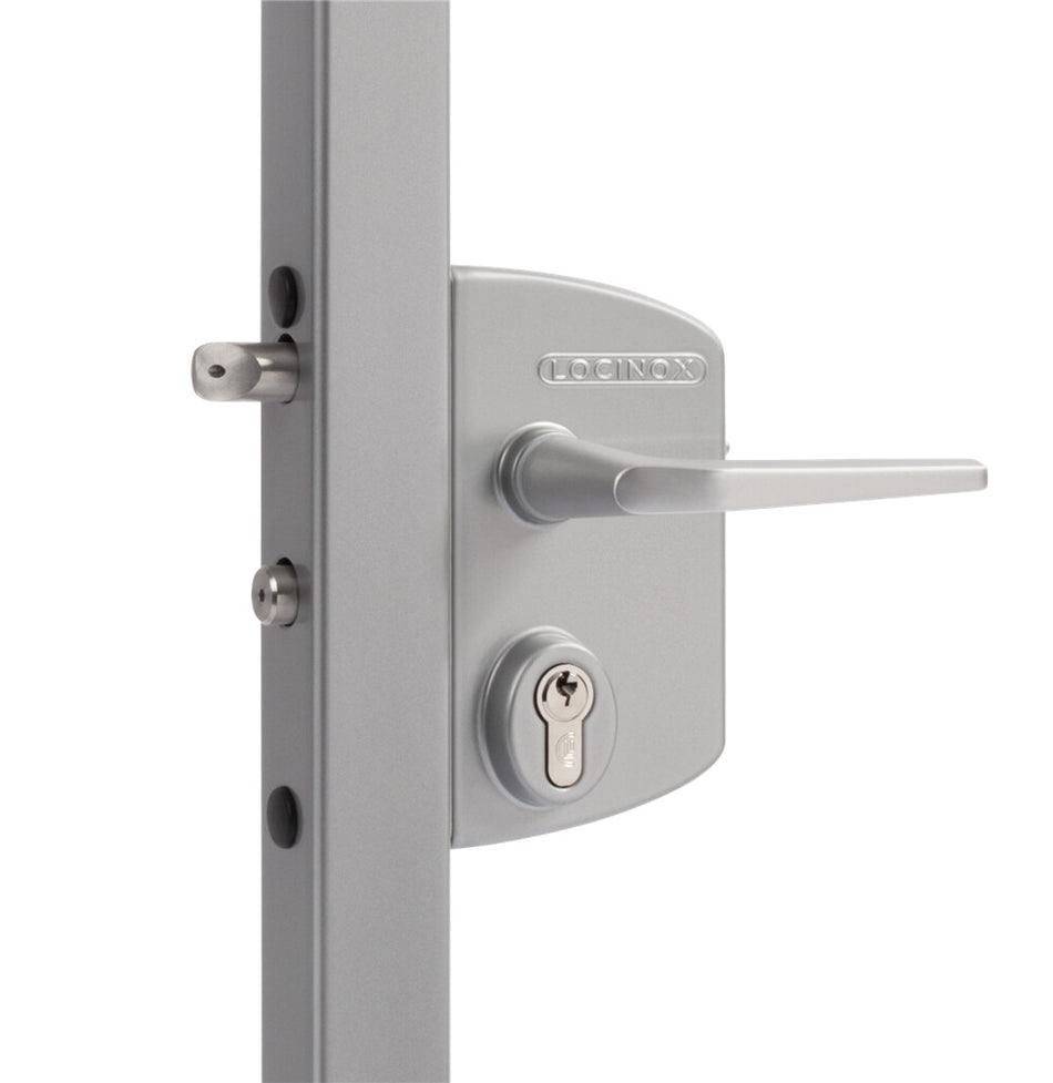 Locinox LAKQU2 - Surface mounted gate lock - Aluminum handle pair & Cylinder: VSZ - Keyed to differ