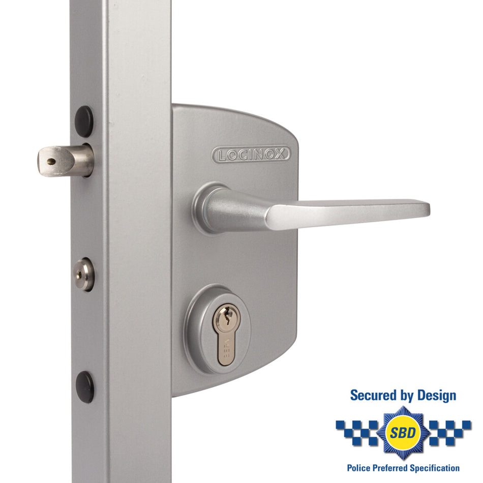 Locinox LPKQU2 - Surface mounted anti-panic gate lock with Aluminum half handle & Cylinder: VSZ - Keyed to differ