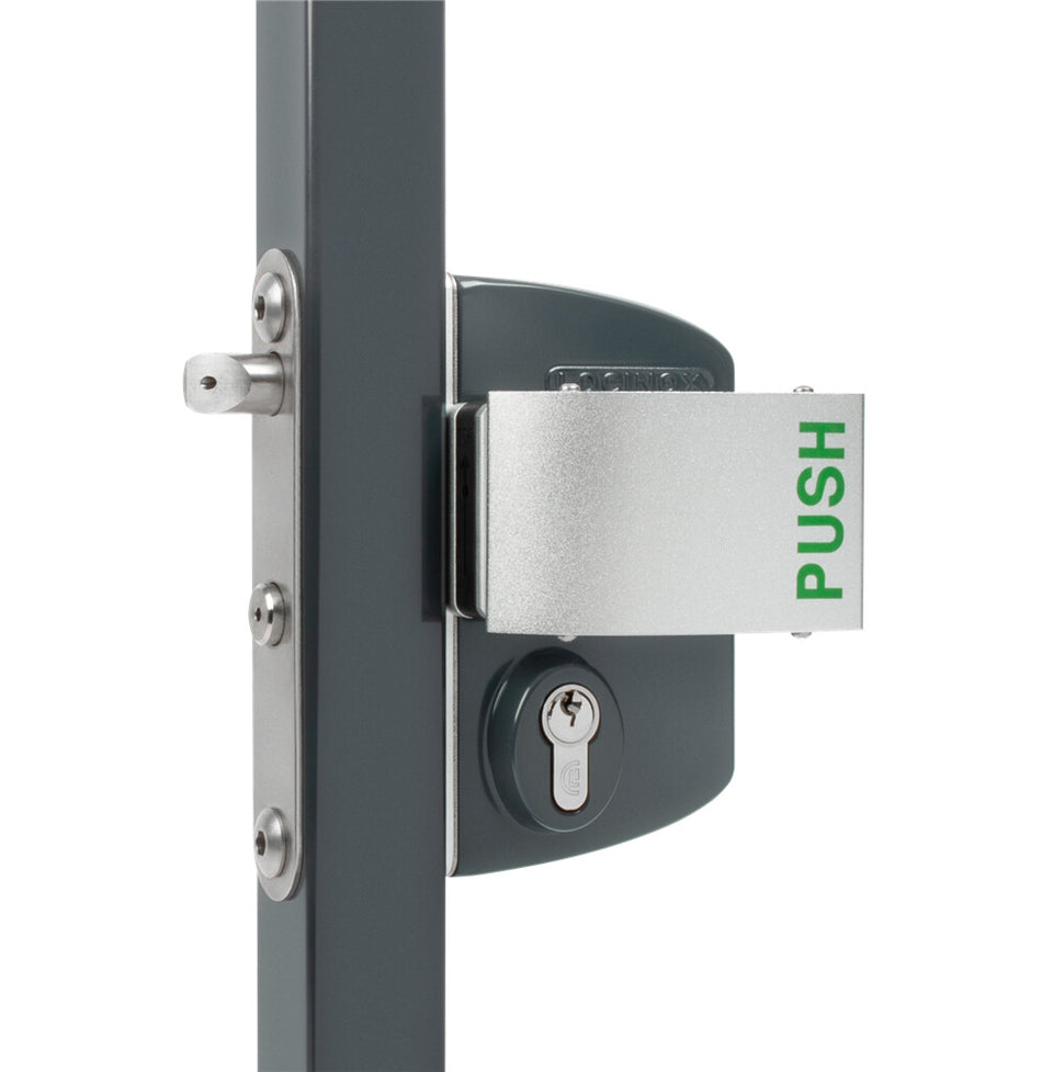 Locinox LPKQU2 - Surface Mounted Anti-Panic Gate Lock with Push Paddle & Cylinder