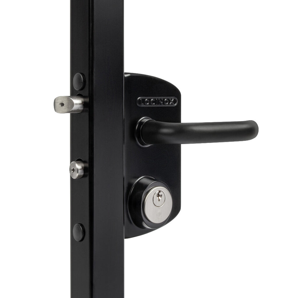 Locinox LUKYJ5 - Surface mounted US Mortise cylinder gate lock - Black anodised aluminum & VMZ