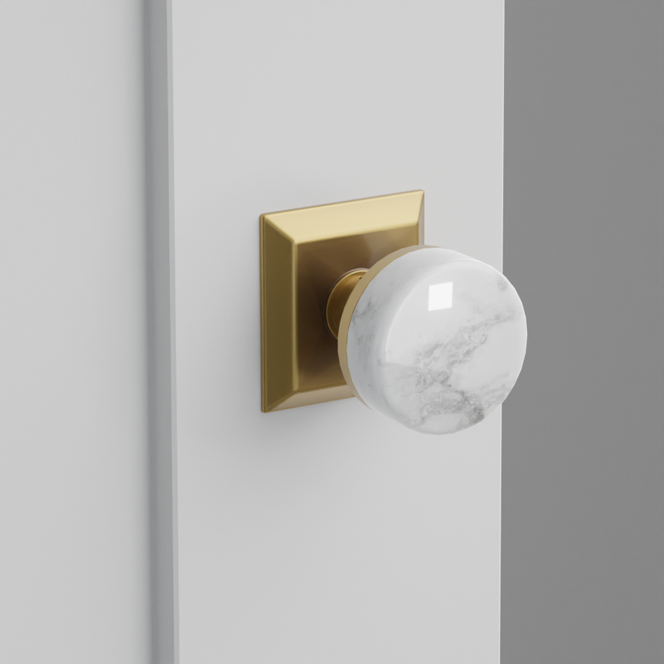 Emtek Conical White Marble Knob with Quincy Rosette