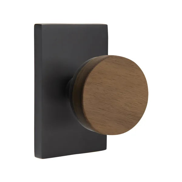 Emtek Conical Dark Walnut Knob with Modern Rectangular Rosette