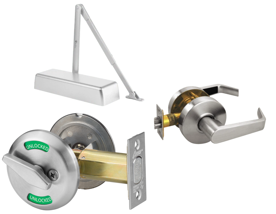 Arrow RL01 x E50 x DCN516 Passage Lever, Indicator Deadbolt & Door Closer