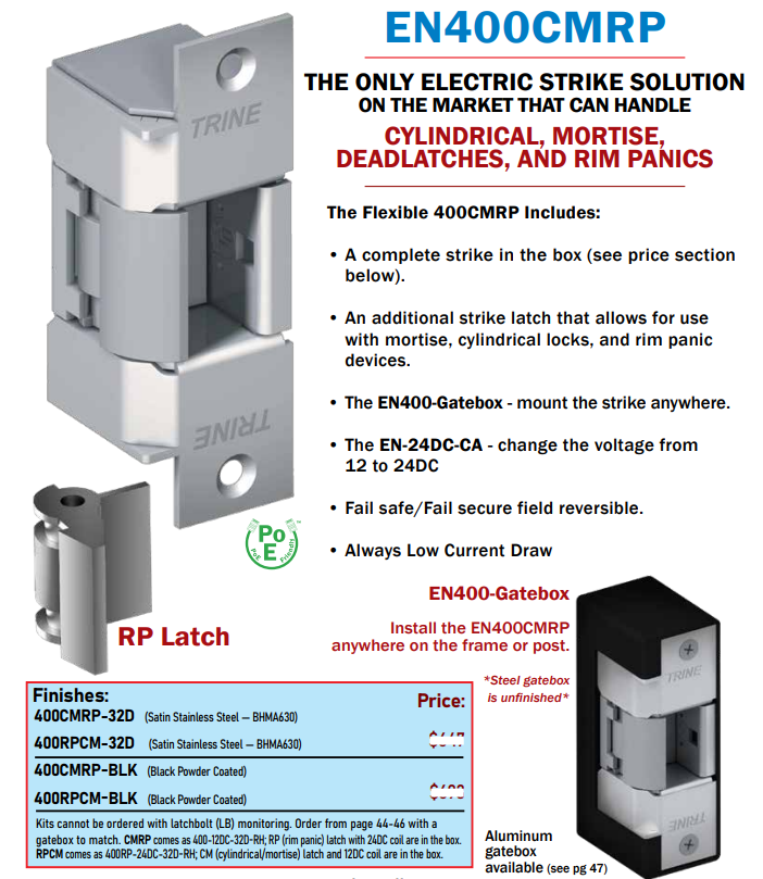Trine EN400CMRP-32D Outdoor Electric Strike Kit with Weldable Gate Box ...