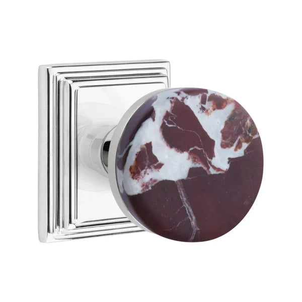 Emtek Conical Rosso Levanto Marble Knob with Wilshire Rosette