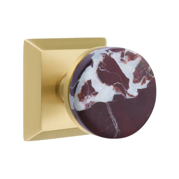 Emtek Conical Rosso Levanto Marble Knob with Quincy Rosette