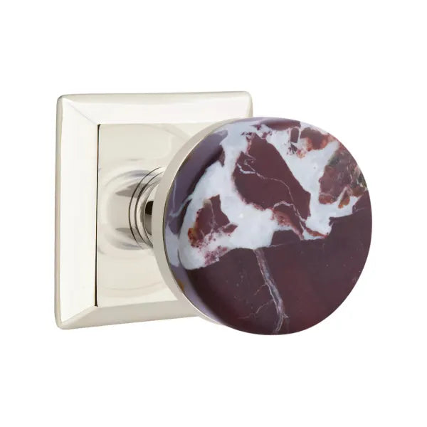 Emtek Conical Rosso Levanto Marble Knob with Quincy Rosette