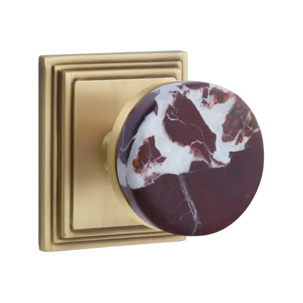 Emtek Conical Rosso Levanto Marble Knob with Wilshire Rosette