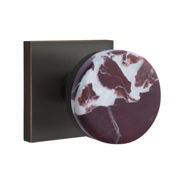 Emtek Conical Rosso Levanto Marble Knob with Square Rosette