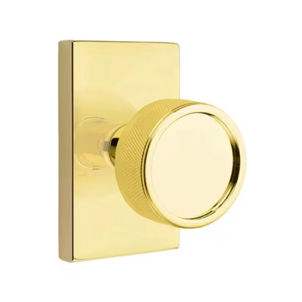 Emtek Knurled Knob with Modern Rectangular Rosette