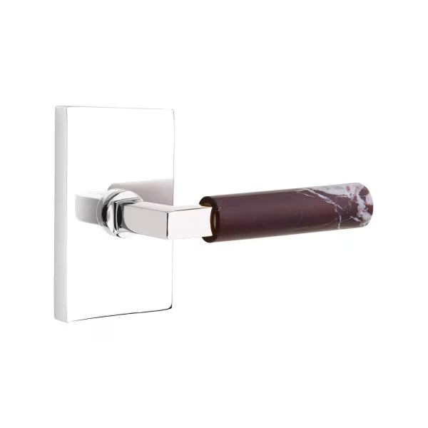 Emtek Rosso Levanto Marble Lever with Modern Rectangular Rosette