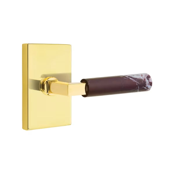 Emtek Rosso Levanto Marble Lever with Modern Rectangular Rosette