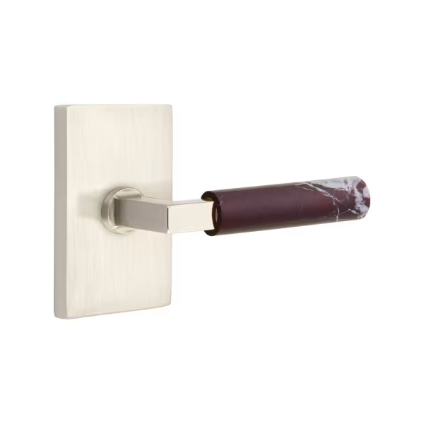 Emtek Rosso Levanto Marble Lever with Modern Rectangular Rosette