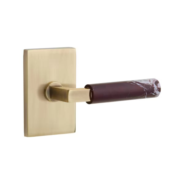 Emtek Rosso Levanto Marble Lever with Modern Rectangular Rosette