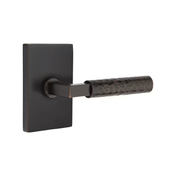 Emtek Hammered Lever with Modern Rectangular Rosette - L-Square