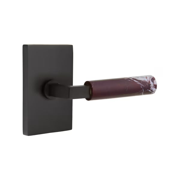 Emtek Rosso Levanto Marble Lever with Modern Rectangular Rosette