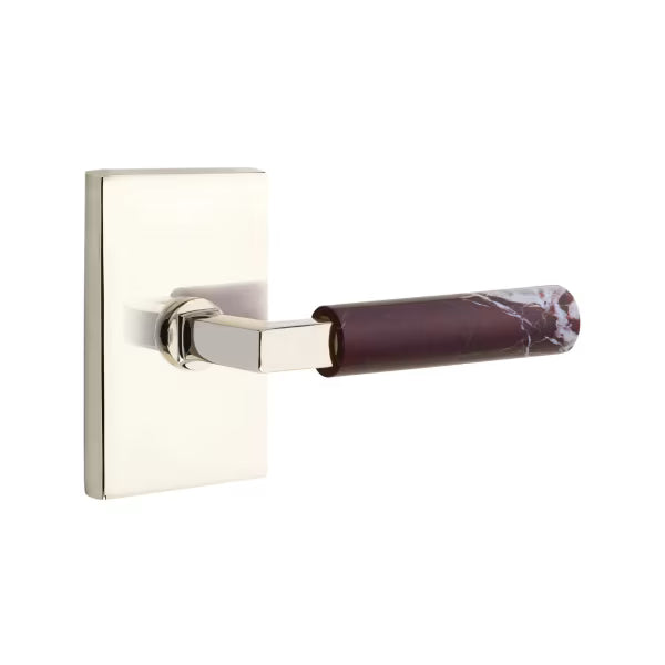 Emtek Rosso Levanto Marble Lever with Modern Rectangular Rosette