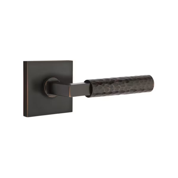Emtek Hammered Lever with Square Rosette - L-Square