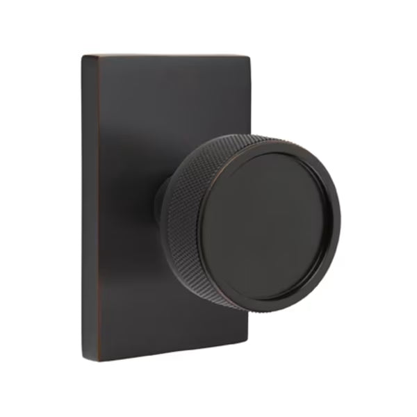 Emtek Knurled Knob with Modern Rectangular Rosette