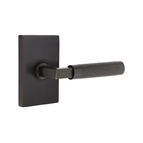 Emtek Knurled Lever with Modern Rectangular Rosette