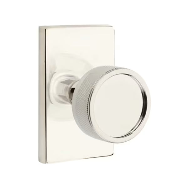 Emtek Knurled Knob with Modern Rectangular Rosette
