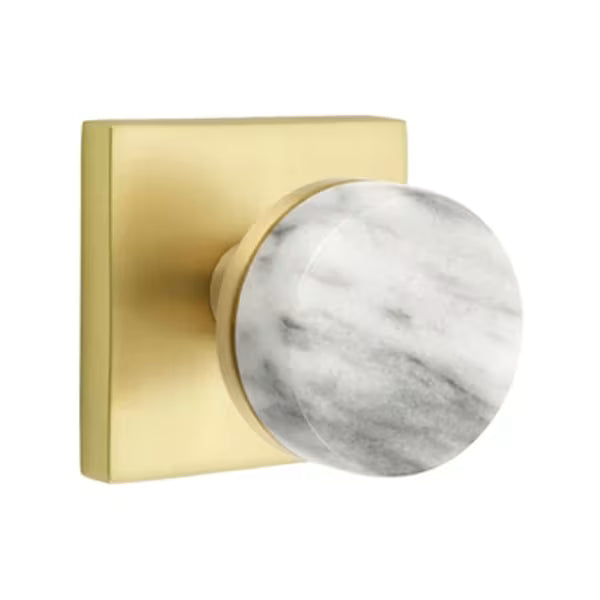 Emtek Conical White Marble Knob with Square Rosette