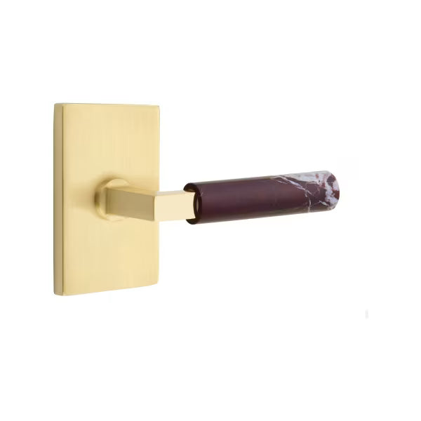 Emtek Rosso Levanto Marble Lever with Modern Rectangular Rosette