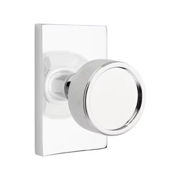 Emtek Knurled Knob with Modern Rectangular Rosette
