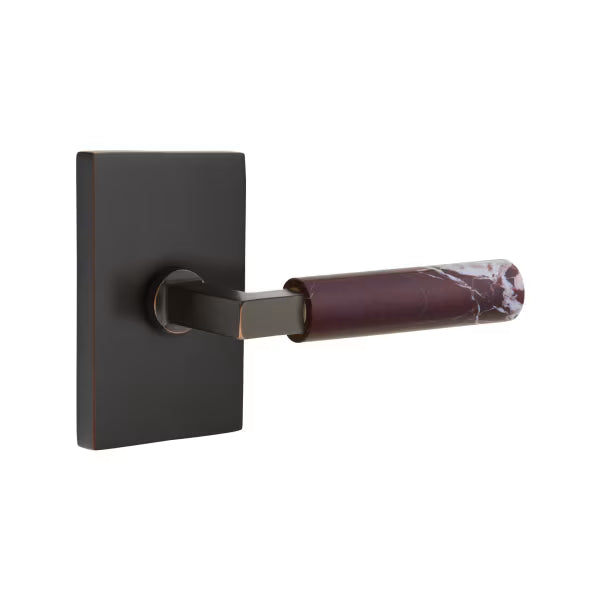 Emtek Rosso Levanto Marble Lever with Modern Rectangular Rosette