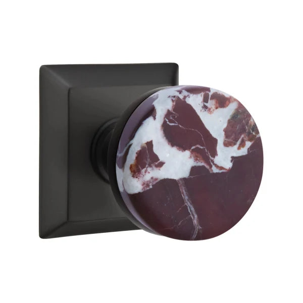 Emtek Conical Rosso Levanto Marble Knob with Quincy Rosette