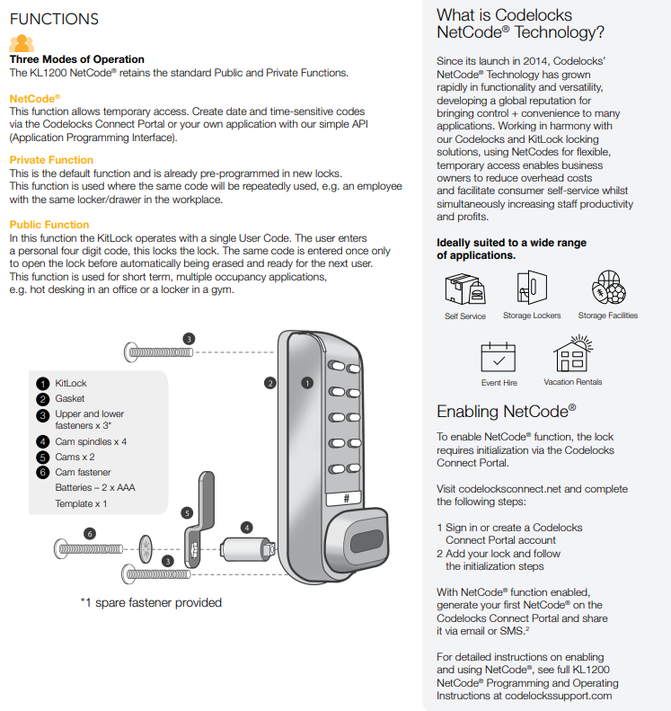 Codelocks KL1200 NetCode Electronic Locker Lock – US Lock Supply