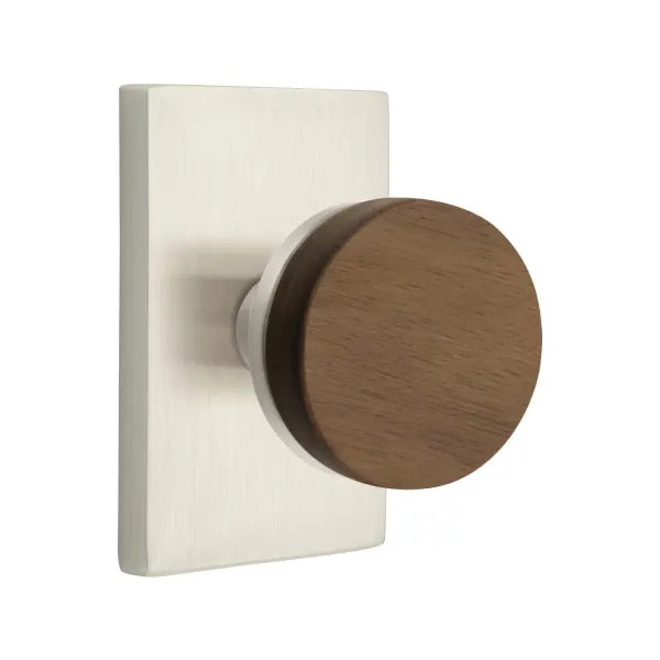 Emtek Conical Dark Walnut Knob with Modern Rectangular Rosette