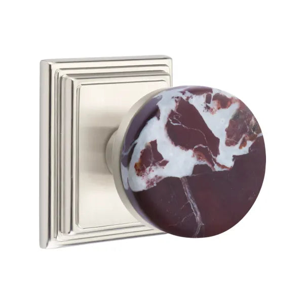 Emtek Conical Rosso Levanto Marble Knob with Wilshire Rosette